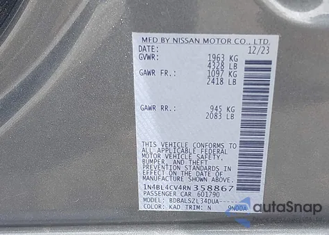 2024 Nissan Altima Sr Fwd из США, поврежденный, VIN 1N4BL4CV4RN358867